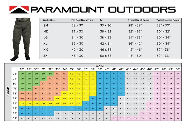 Paramount Fast Eddy Wading Pant Chart